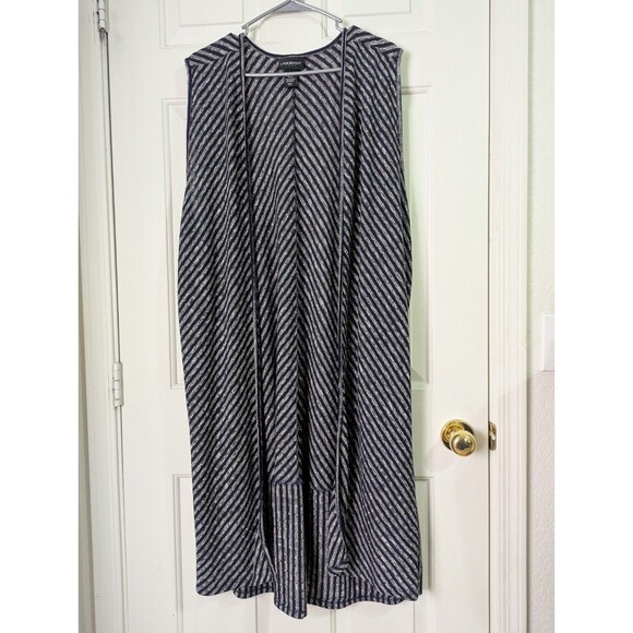 Lane Bryant Sleeveless Open Knit Duster Cardigan Womens 26/28 Navy Gray Stripes - Picture 1 of 8